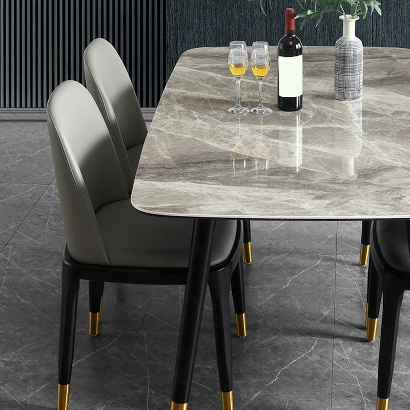 Mid-Century Modern Rectangle Dining Table Stone Top and Solid Wood Legs Dining Table