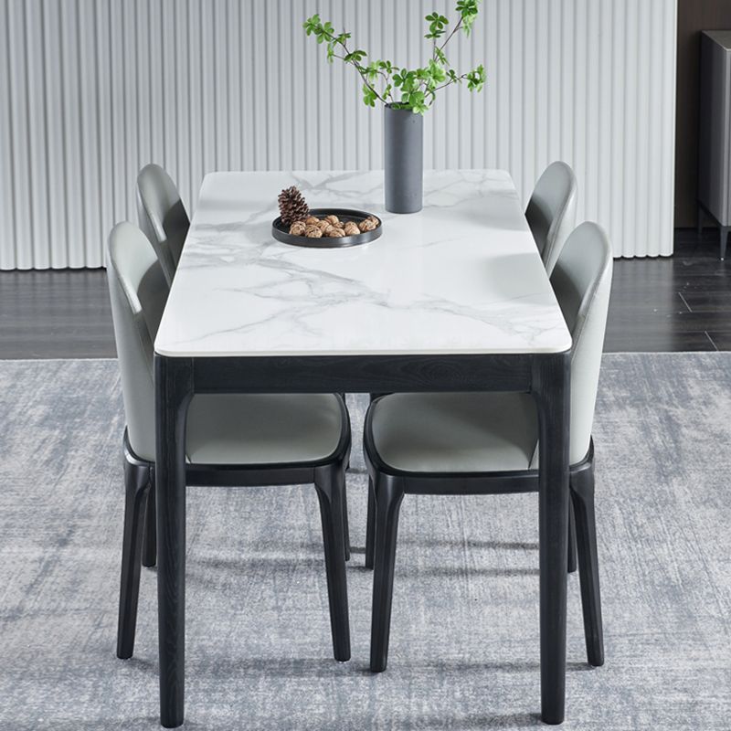 Rectangle Mid-Century Modern Dining Table Two-Color Fixed Table with Sintered Stone