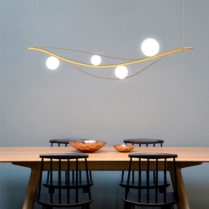 Minimalist Leaf Shaped Island Lamp White Glass 4-Bulb Dinner Hanging Light Fixture