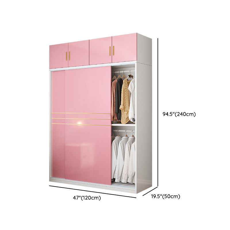 Pink Hanging Clothes Rack Wooden Wardrobe Armoire with Lower Storage Drawers