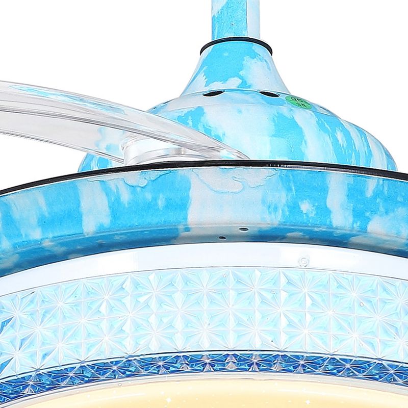 Éclairage de ventilateur circulaire bleu de 36 "LEVE LED ACRYIQUE LEMIR SEMPERS LEMIR LEVILLE POUR LES ENFANTS LES ENFANTS, 4 lames