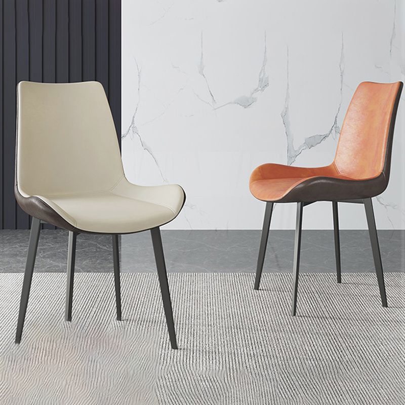 Leather Contemporary Restaurant Side Chair Parsons Matte Finish Dining Chair with Black Legs