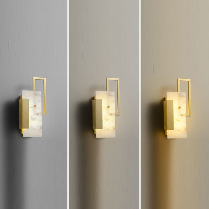Modern Brass Wall Light Gold Geometric Wall Sconce with Mica for Bedroom