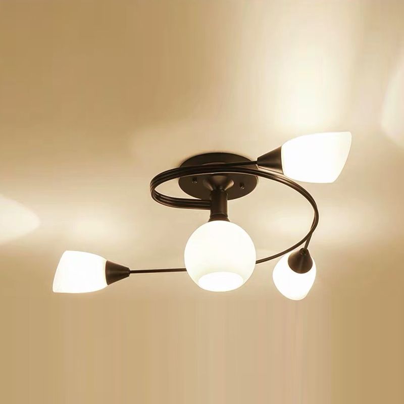 Glass Shaded Ceiling Mounted Fixture Minimalist Bedroom Semi Flush Mount in Black