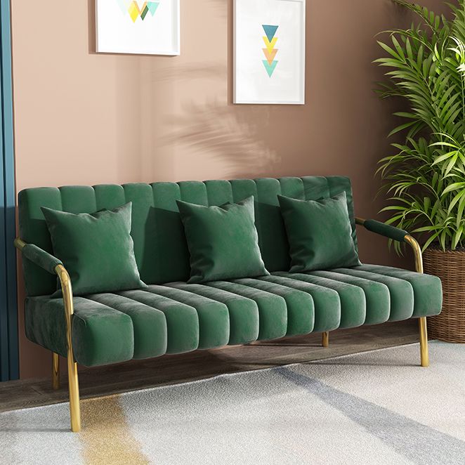 Contemporary Glam Gold Frame Sofa with Sewn Pillow Back for Bonus Room