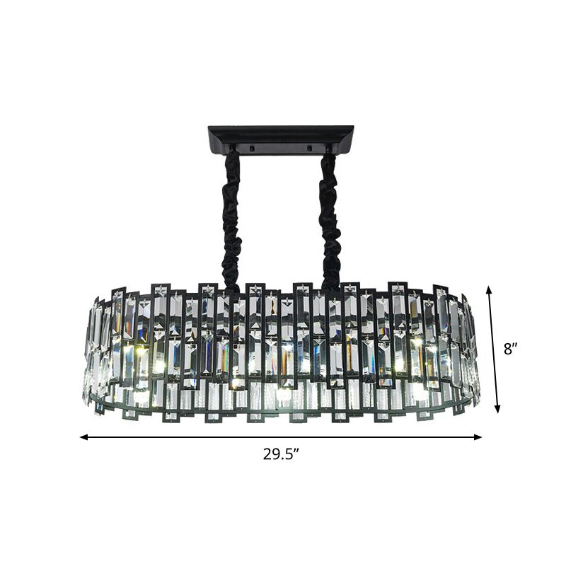 Contemporary 6 Bulbs Island Pendant Light with Crystal Block Shade Black Finish Rectangle Ceiling Hang Fixture