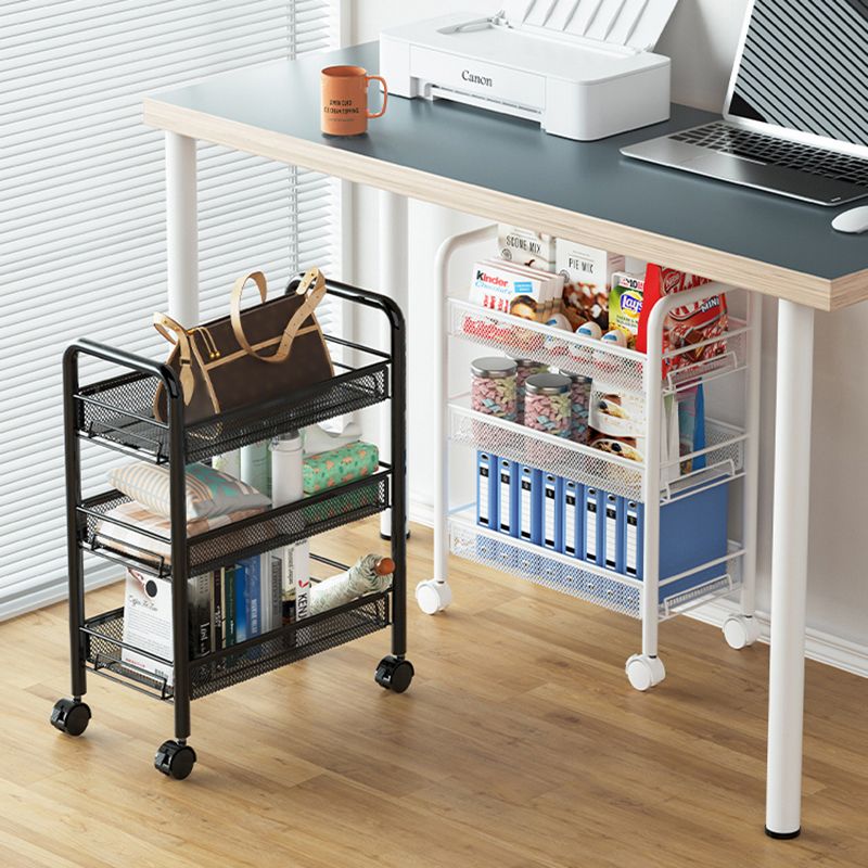 Modern Metal Bookcase with Wheels Open Bookshelf for Living Room