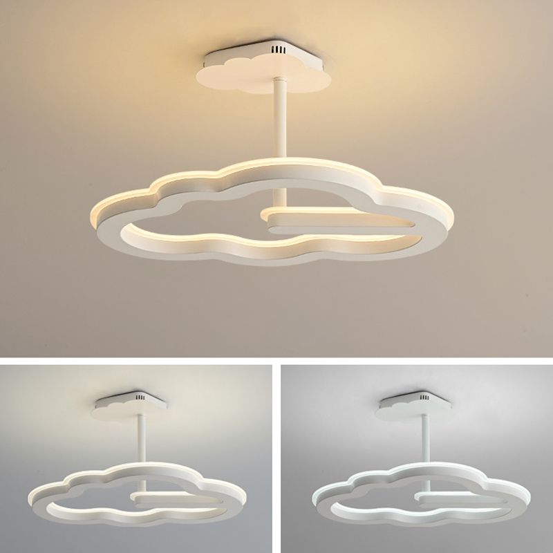 Kids Semi Flush Mount Light Metal Cloud Light Fixture in White for Bedroom