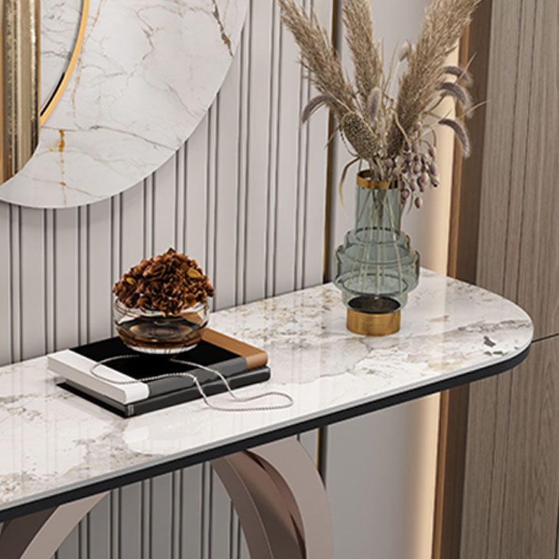 Stone Half Moon Console Table 1-shelf 33.46" Tall Accent Table for Hall