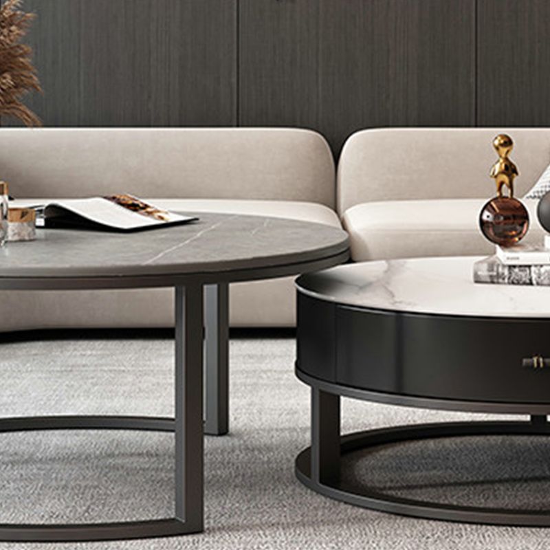 Stone Round Contemporary Cocktail Table Frame Nesting Coffee Table Set