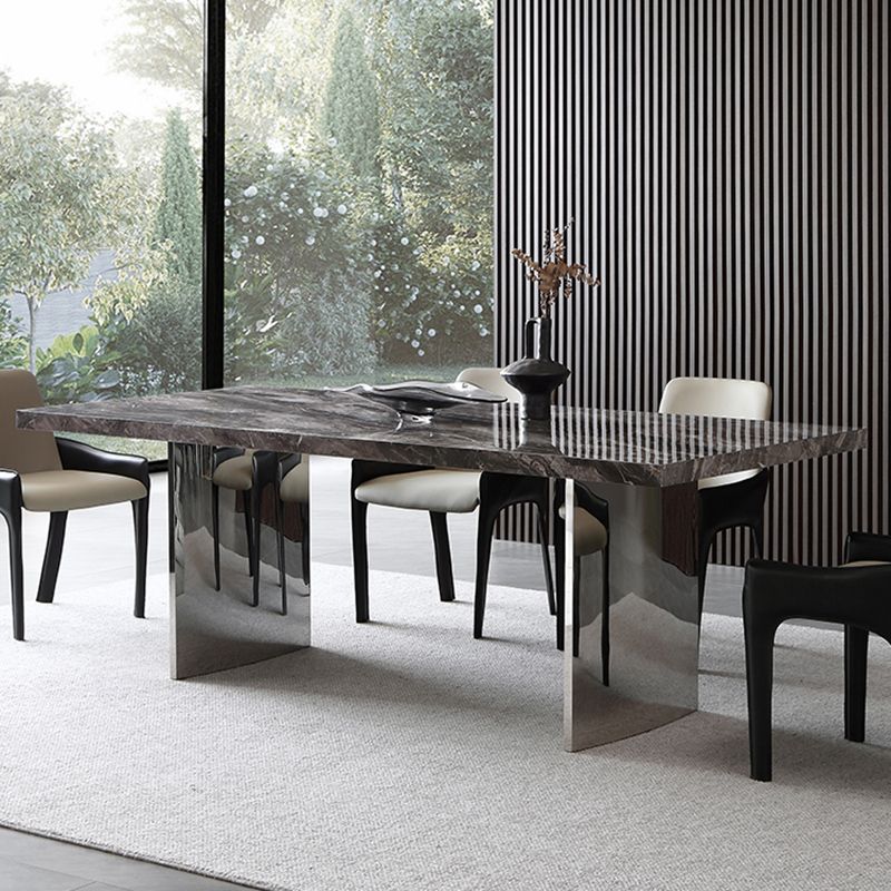 Glossy Gray Stone Dining Table Set 1/4/5/7 Pieces Dining Set with Padded Chairs