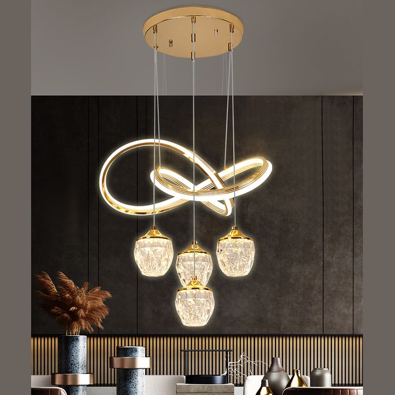 Minimalist Twist LED Pendant Lighting Crystal 5-Head Dining Room Suspension Light