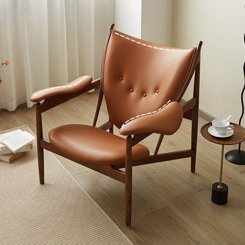 Square Arms Side Chair Genuine Leather Lounge Chair for Living Room