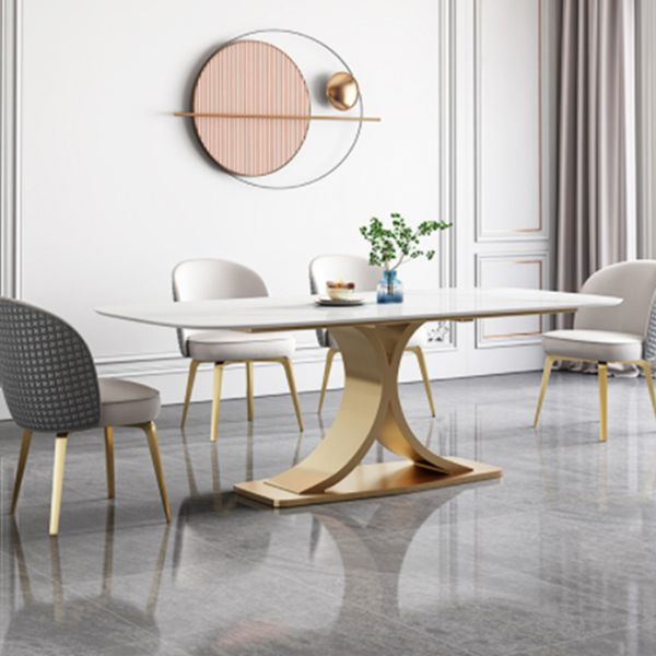 Stone Dining Site Table Traditional Luxury Rectangle Dining Table with Pedestal Base