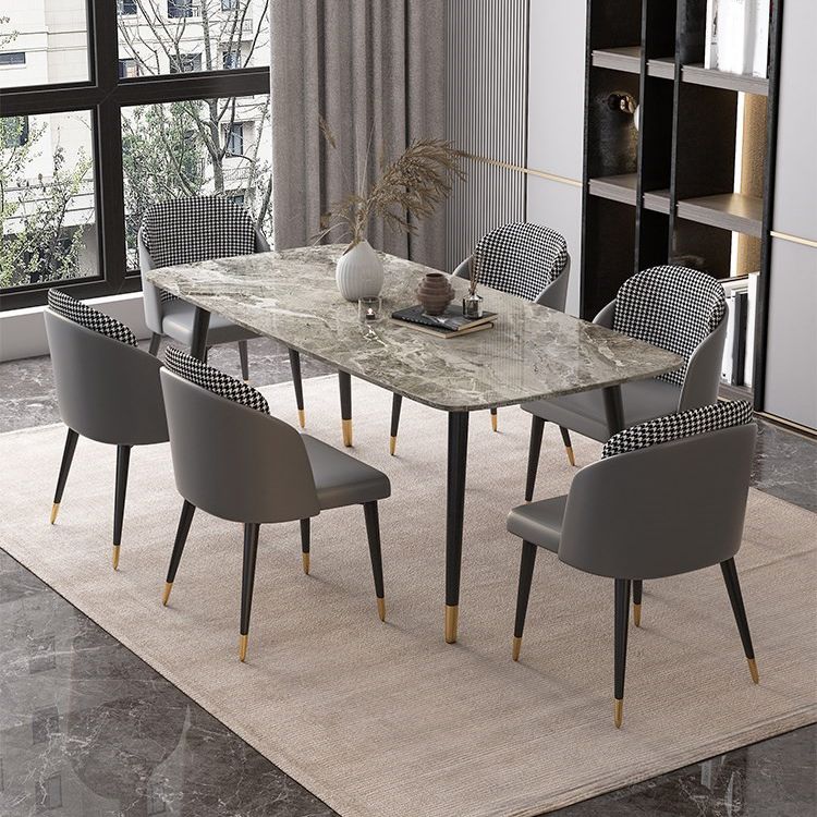 Nordic 1/2/3/5/7 Pieces Dining Set with Sintered Stone Table and Leather Chairs Dining Set