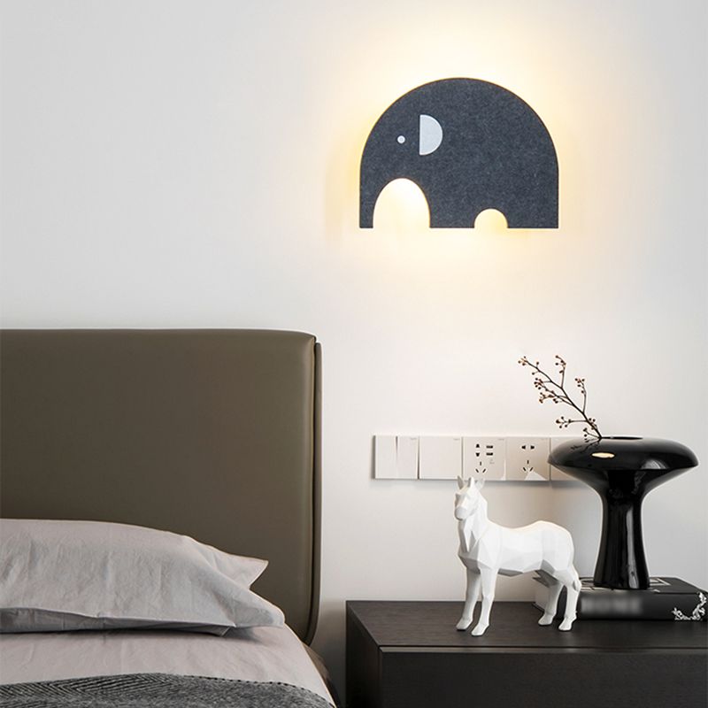 Cartoon Animal LED Sconce Lamp Polyester Children's Bedroom Wall Light Fixture