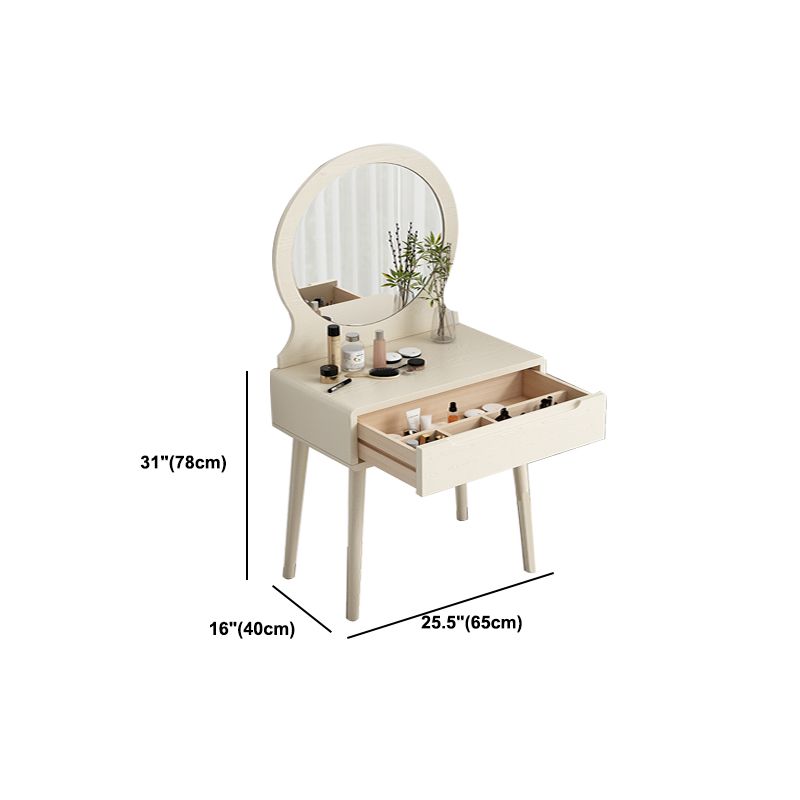 Scandinavian Solid Wood Dresser 1-Drawer Vanity Table with Stool and Mirror