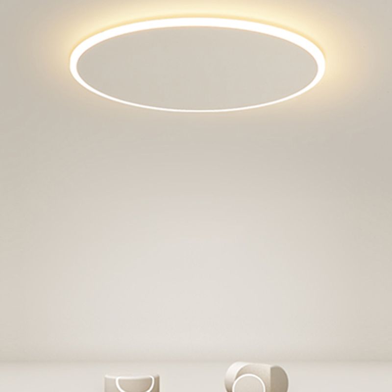 Modern Style Round Disc Led Flush Mount Fixture Metal 1 Light in white for Living Room
