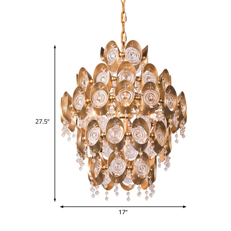 5 Lights Chandelier Traditional-Style Round Crystal Hanging Pendant Light in Gold