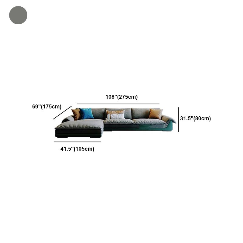 Flannelette Sofa Bed Armrest and Pillow Back Grey/dark Green/beige Solid Wood Frame Sofa