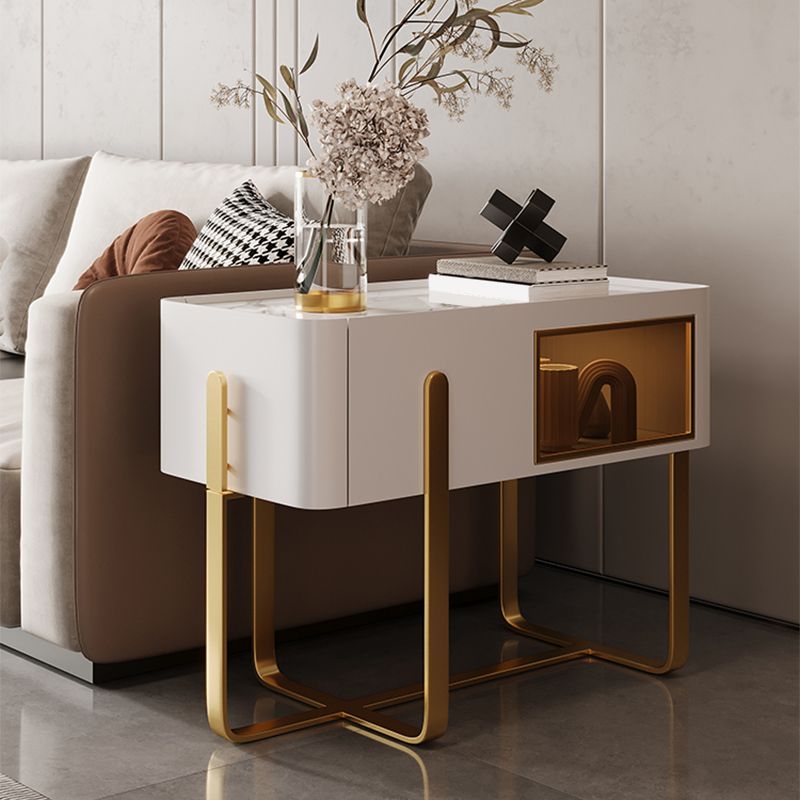 Mid-Century Marble Top Side Accent Table Metal Frame End Table