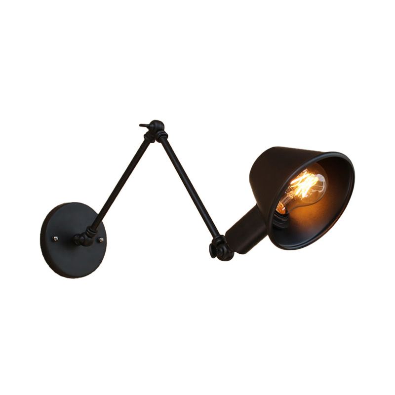1 Bulb Wall Lighting Vintage Industrial Tapered Shade Metal Wall Sconce Lamp in Black/Rust for Study Room