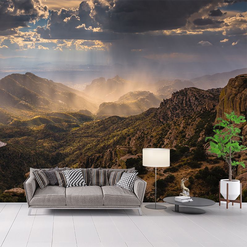 Midday Sunshine and Mountain Mural Brown Modernism Wall Art for Home, Optional Size