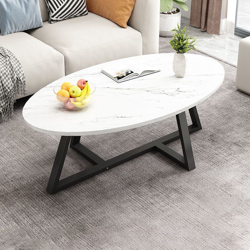 Glass Open Shelf Cocktail Table Oval Minimalist Modern Coffee Table
