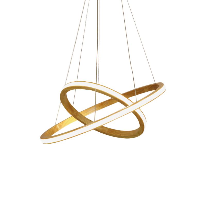 Wood Rings Hanging Chandelier Minimalism LED Ceiling Pendant Light in Beige, 21"/25" Width