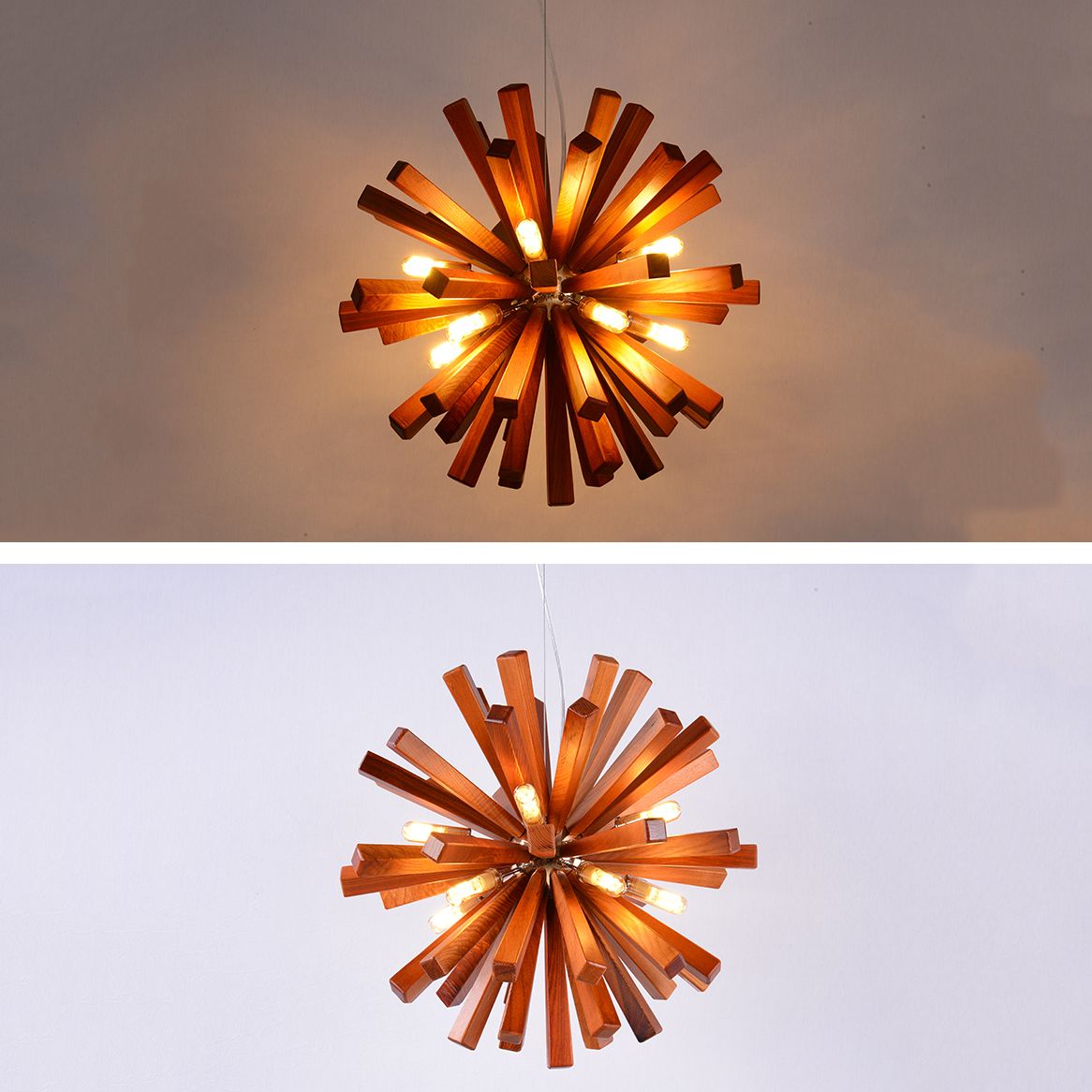 Wood Nordic Style Chandelier 10 Lights Hanging Light for Restaurant