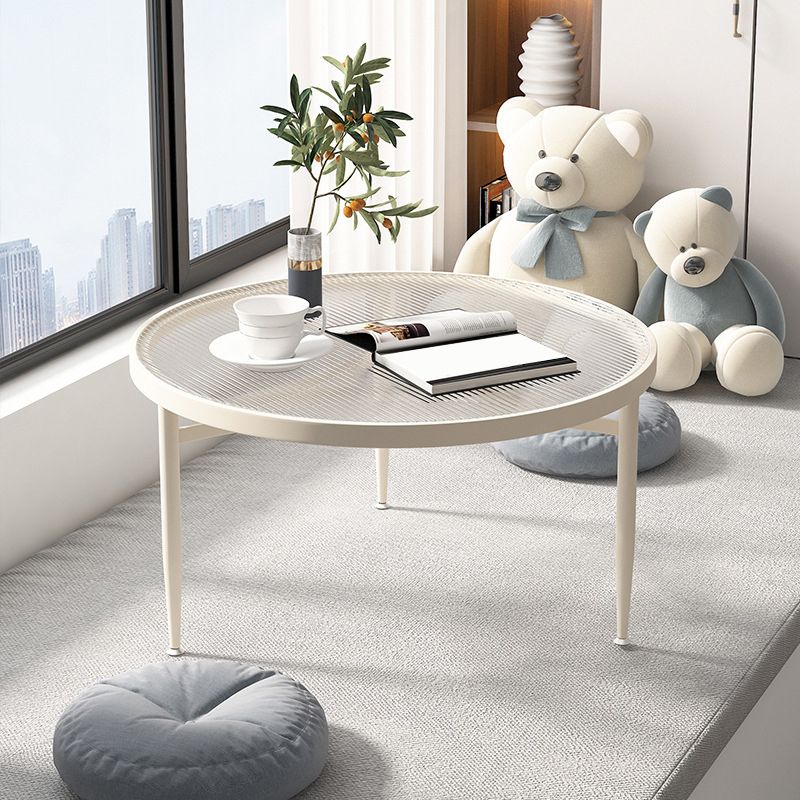 11.8" H Modern Round Glass Coffee Table Iron 3 Legs Cocktail Table