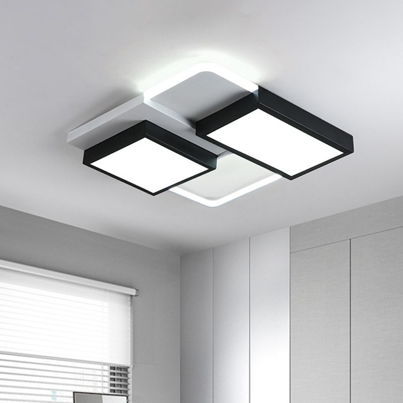 Squared Metallic Flush Mount Lamp Simplicity LED Black Close to Ceiling Lighting in Warm/White Light