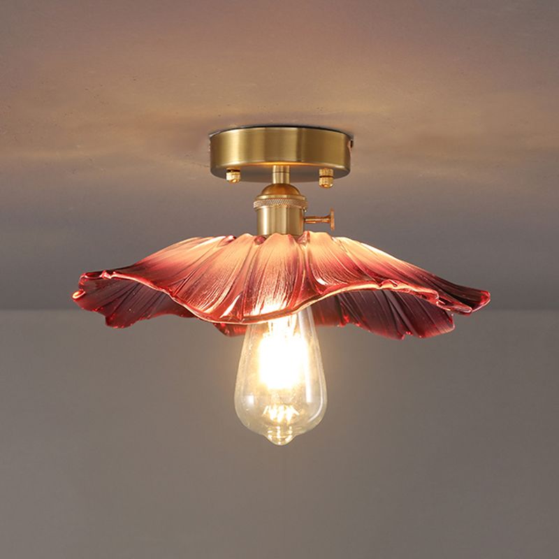 Shaded Aisle Semi Flush Mount Lighting Glass Minimalist Semi Flush Ceiling Light in Gold