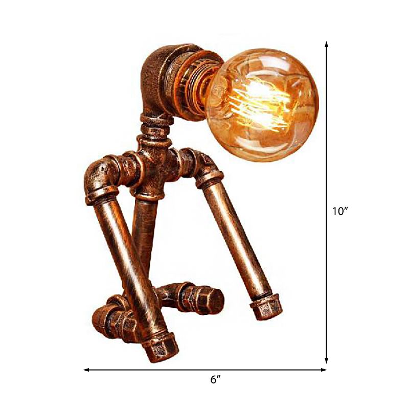Standing/Sitting Robot Metallic Table Light with Pipe Industrial Stylish 1 Bulb Coffee Shop Table Lamp in Bronze