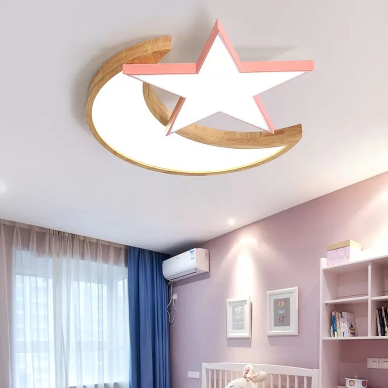 Moon & Star Bedroom Ceiling Light Acrylic Lovely Macaron LED Flush Mount Light