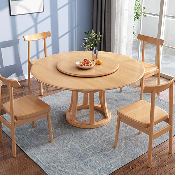 Round Table Solid Wood Table with Turntable for Home and Kitchen
