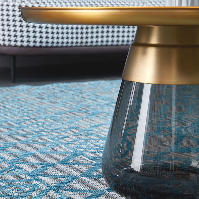 Mid-century Modern Style Round Metal Table with Glass Bottom Coffee Table