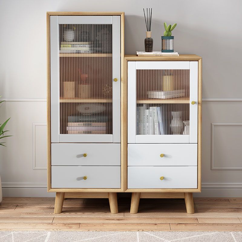 Rubberwood Glass Door Accent Cabinet 2 - Drawer 19.7" W Side Cabinet