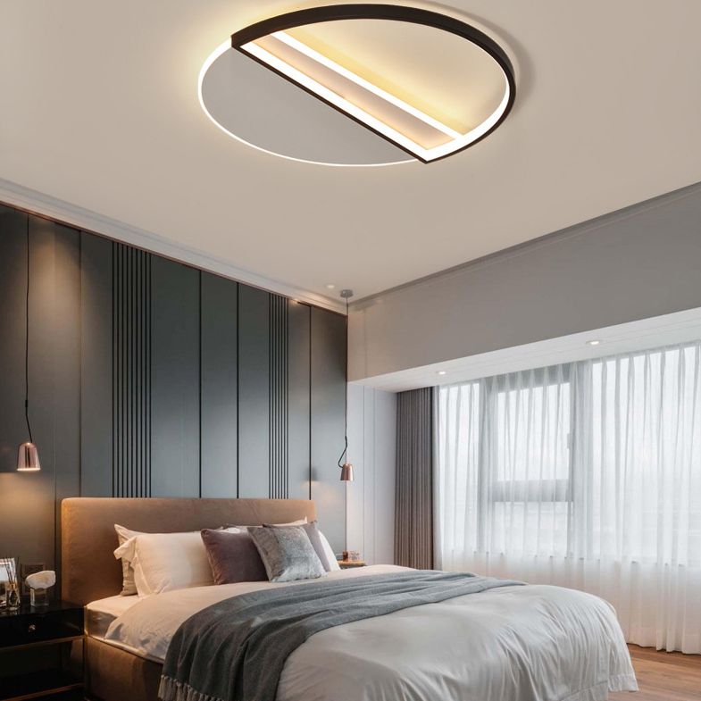 20,5" breite versetzte Halbkreis-Kreativschlafzimmerbeleuchtungskörper-Minimalismus-LED-Deckenleuchte im nordischen Stil in Schwarz