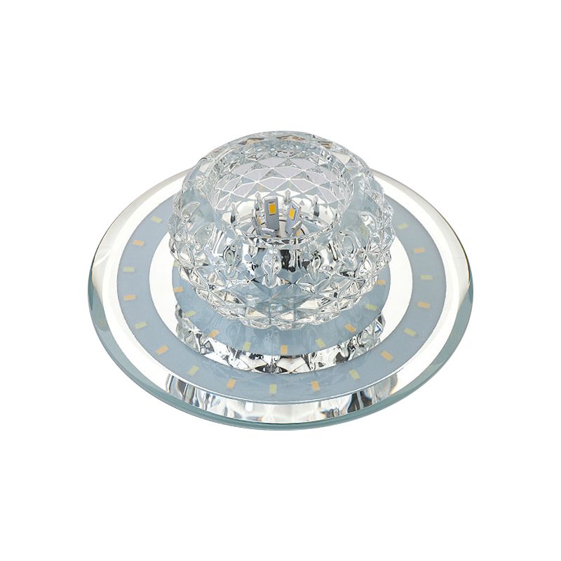 Geometrical Foyer Ceiling Light Fixture Faceted Crystal LED Simplicity Flush Mount in Chrome