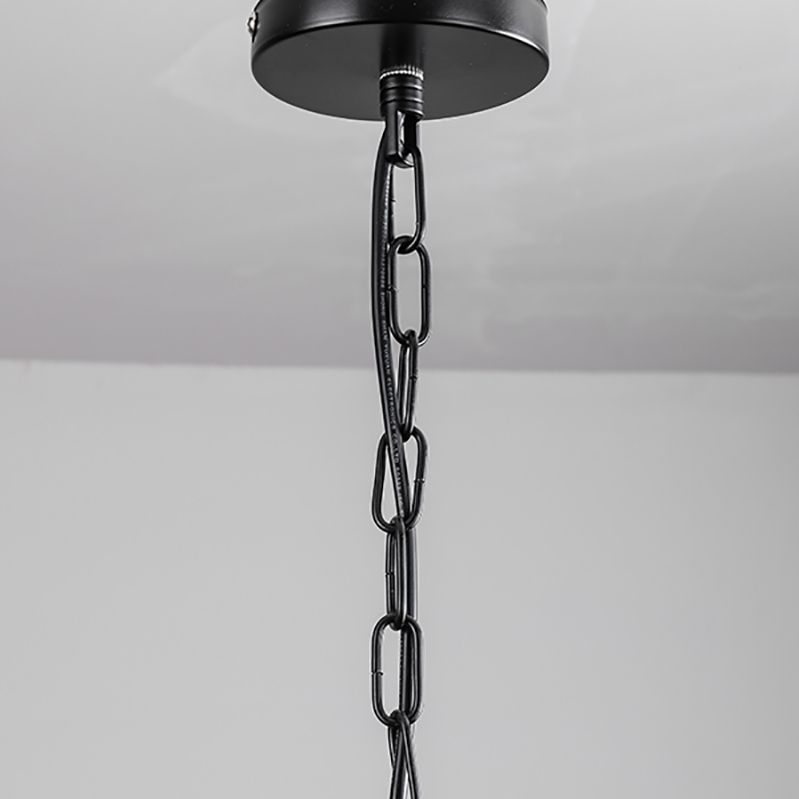 Black Metal Island Light Fixture Industrial Cylinder LED Hanging Lamp with Glass Shade