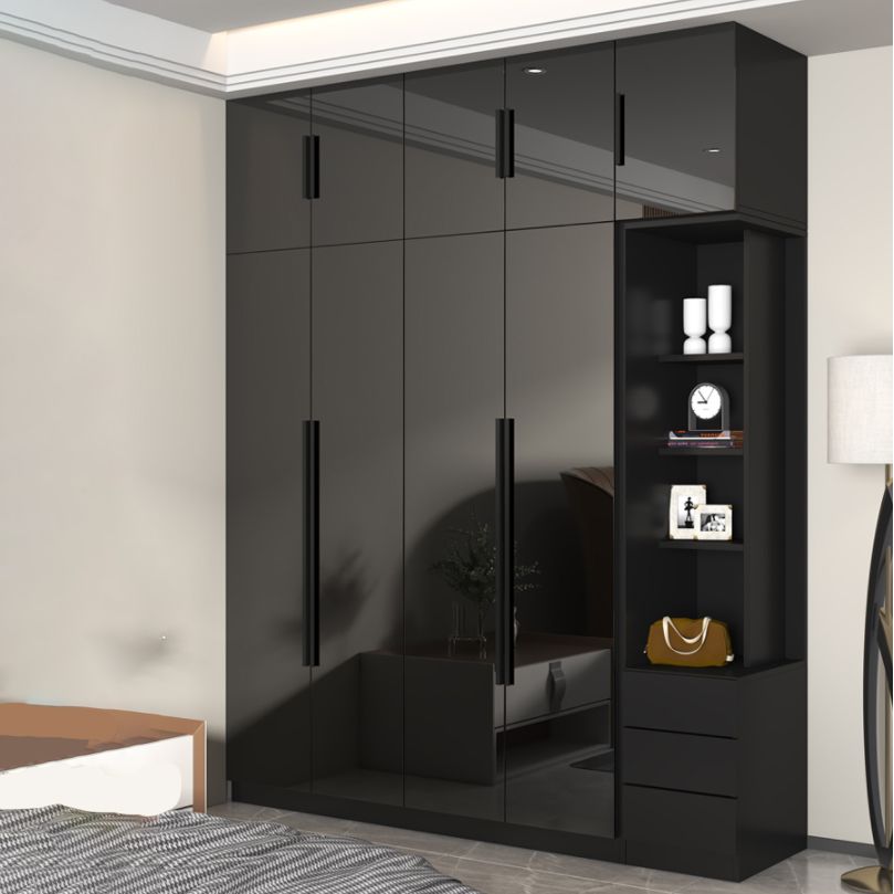 Glass Black Storage Cabinet for Home Contemporary Indoor Cabinet with Hinged Door
