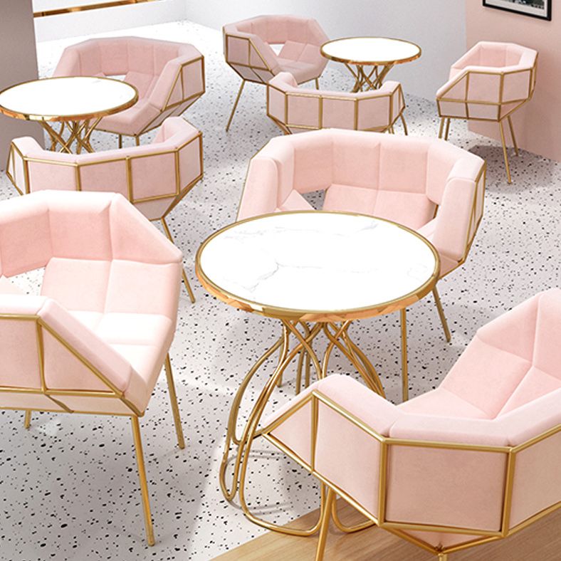 Stone Top Round Table for Restaurant Luxury Dining Table with Metal Base