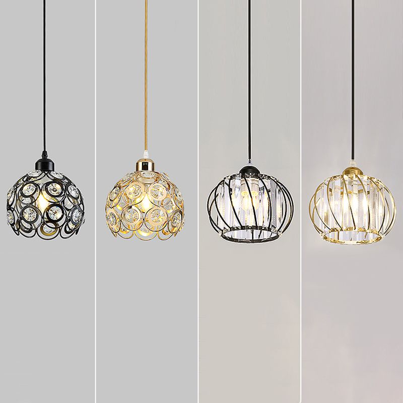 Modern Style Globe Pendant Light Fixture Crystal 1 Bulb Hallway Hanging Lamp