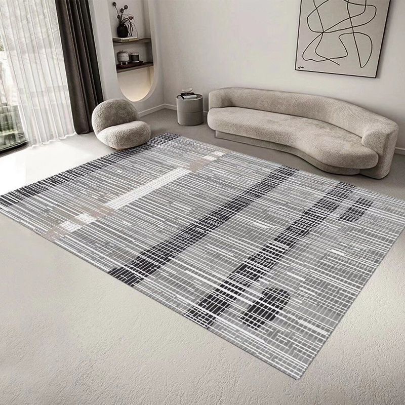 Gray Modern Rug Polyester Streak Rug Stain Resistant Rug for Living Room