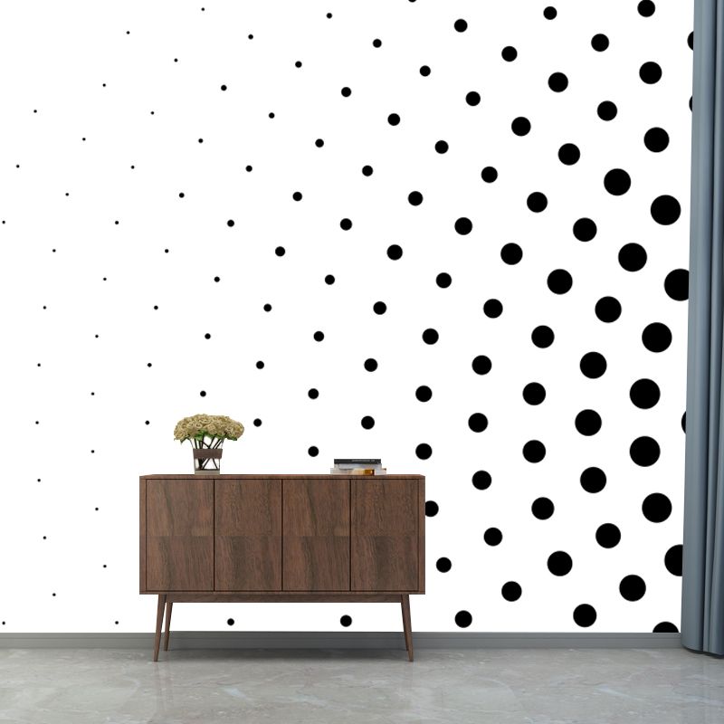 Modern Polka Dots Radial Mural Black and White Moisture Resistant Wall Decor for Bedroom