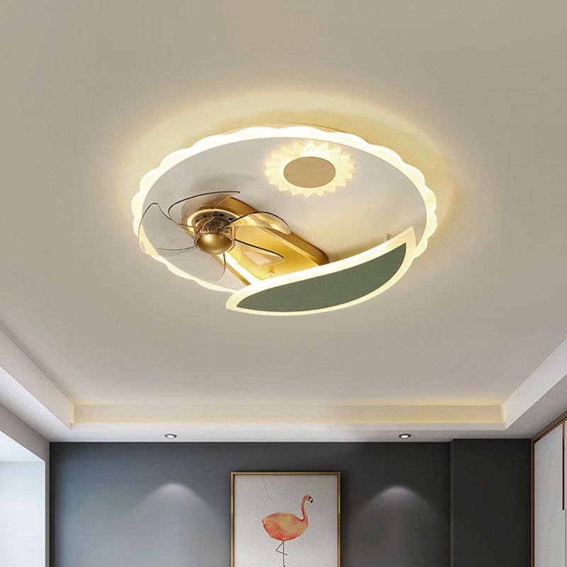 Modern LED Semi Flush Ceiling Light with Windmill Design Gold Round Pendant Fan Light, 19.5" Wide