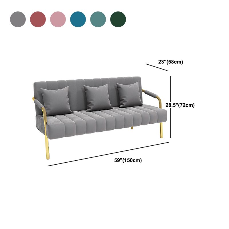 Velvet 3-seater Sofa with 3 Pillows Square Arm for Apartment