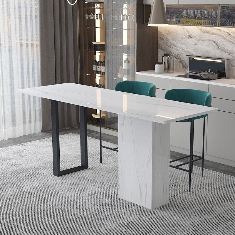 White Stone Rectangle Bar Wine Table Double Pedestal Living Room Bar Dining Table