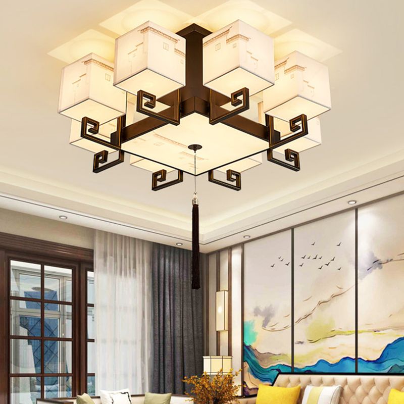 5/8/12/16/21 Ceiling Light with Fabric Shade Chinese Style Flush Mount Light